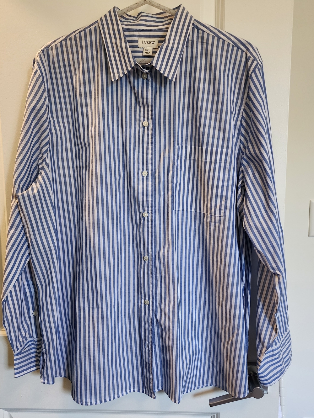 J. Crew Women's Blue and White Vertical Stripe Cotton Button-Down Shirt